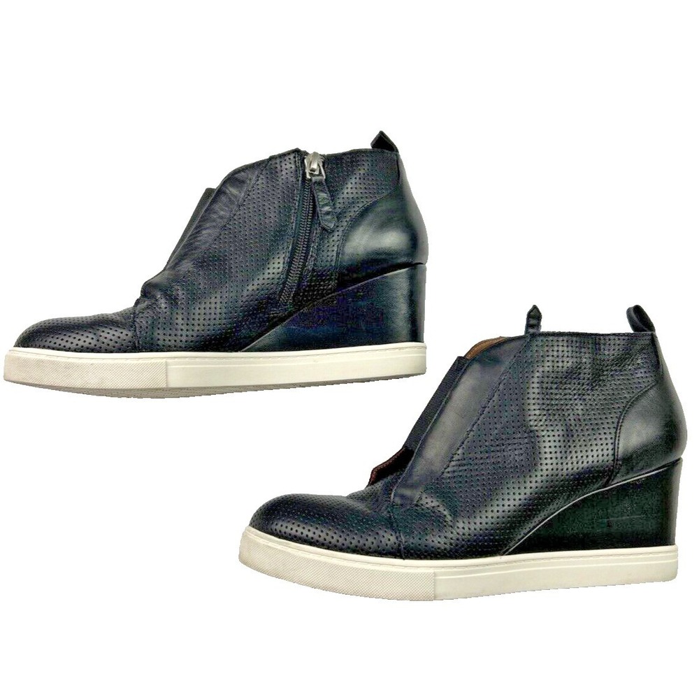 Linea Paolo Felicia 8‎ M Ankle Hidden Wedge Black Leather Shoe Sneaker Booties